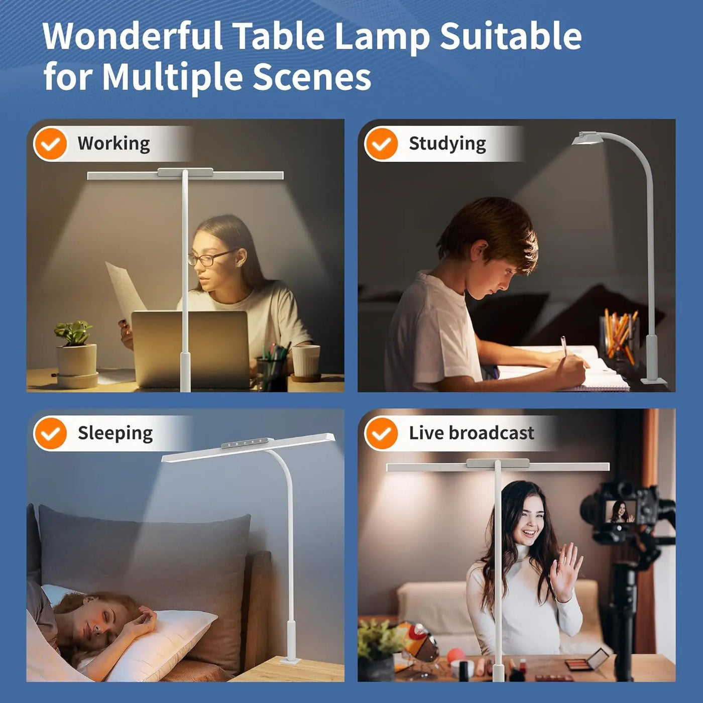 Adjustable Desk Lamp, 3 Colors Stepless Dimming LED for Home & Office