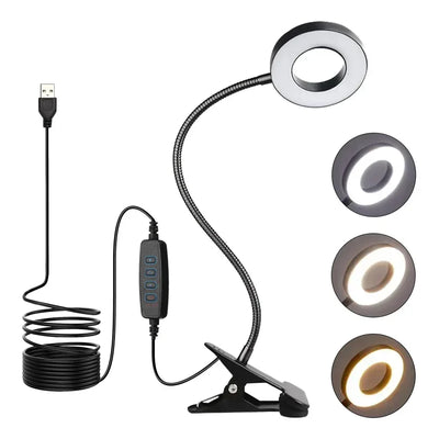 LED Desk Clip Study Lamp USB 3 Colours Adjustable Bedside Desk Night Lamp Multi-purpose Flexible Black Reading Lights
