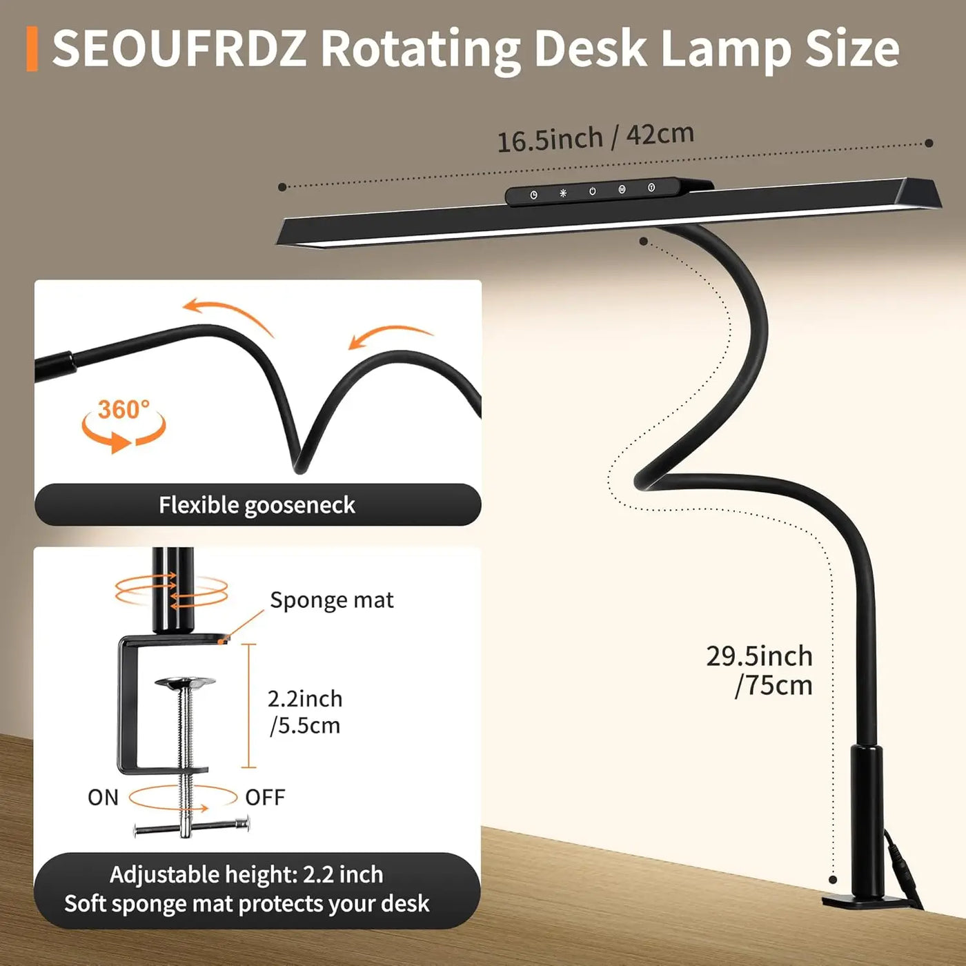 Adjustable Desk Lamp, 3 Colors Stepless Dimming LED for Home & Office