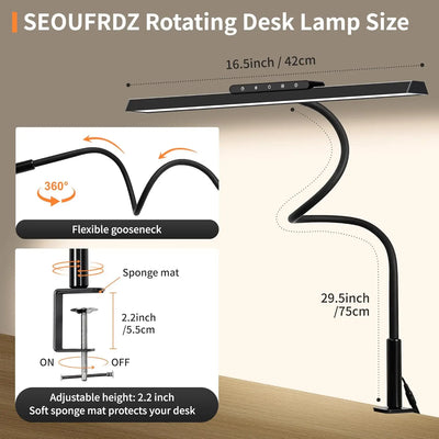 Adjustable Desk Lamp, 3 Colors Stepless Dimming LED for Home & Office
